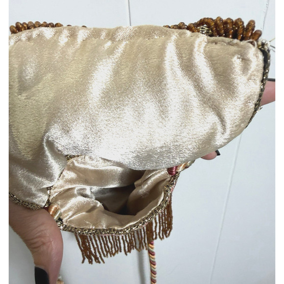 Floral Tapestry Shoulder Bag Crossbody Purse Beaded Fringe Rope Strap Victorian - Picture 9 of 11